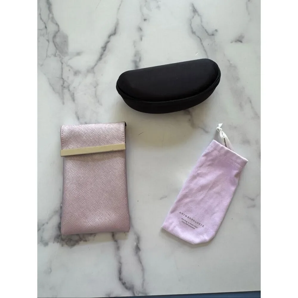 Bundle of 3 eyeglasses cases microfiber magnetic closure pink case Anthropologie